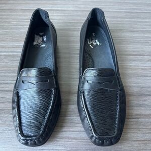 SAS Black Textured Leather Loafers